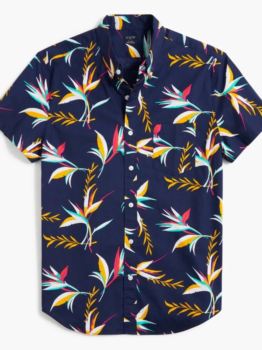 J.Crew Slim Fit Tropical Floral Button Shirt Navy Short Sleeve Men M